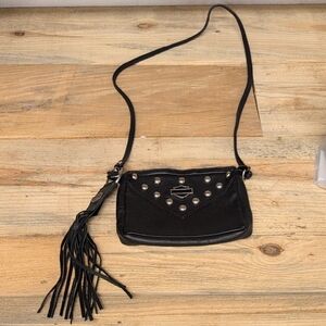Harley Davidson Black Studded Pebble Crossbody Bag With Tassel
